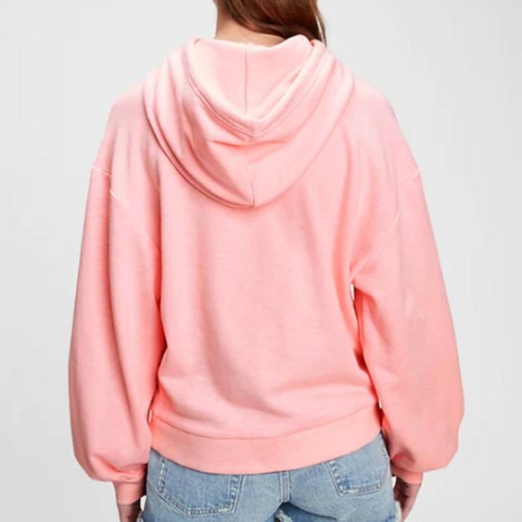 LADIES PINK HOODIE SWEATSHIRT Pink Super Soft Balloon Sleeve Medium Women Teen - Picture 3 of 4